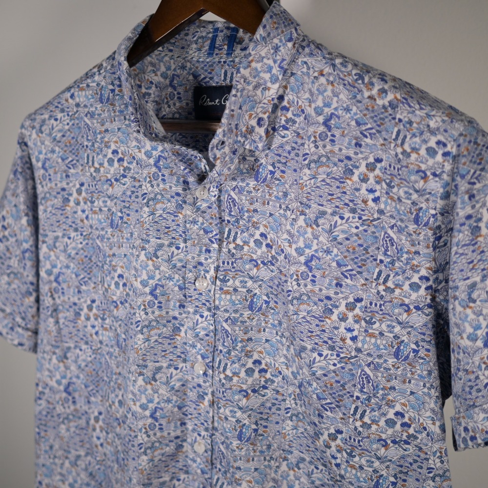 Robert Graham Modern Americana Blue Mens L Floral Mosaic 100% cotton Luxury